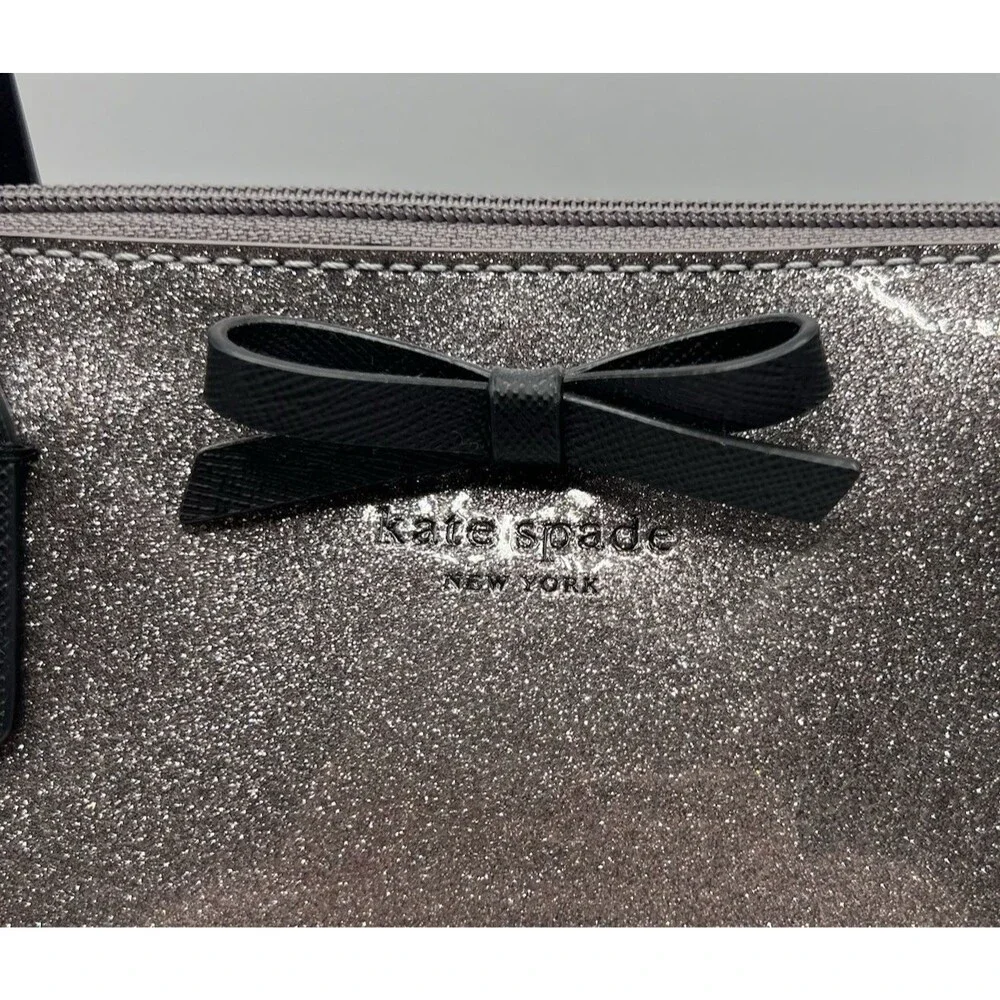 Kate Spade New York Mavis Street Jeralyn Silver Gray Glitter Tote Bag Purse READ